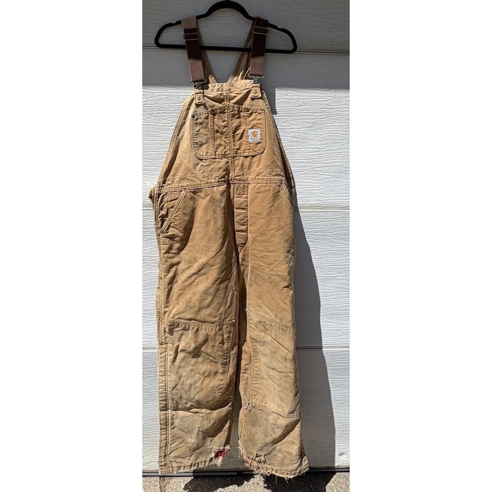 VTG Carhartt Men's Denim Bib Overalls 42 X 27" Union Made in USA Double Knee